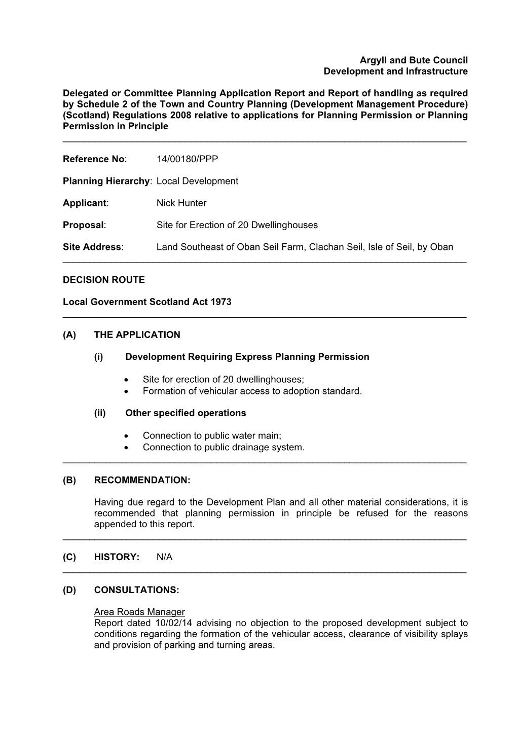 Argyll and Bute Council Development and Infrastructure