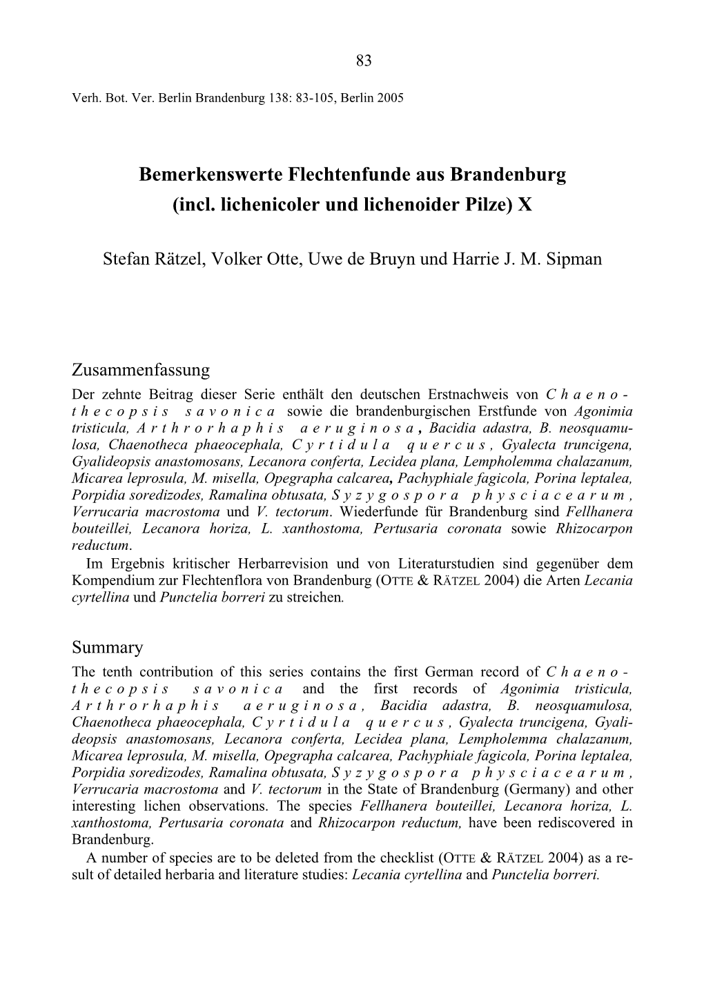 Bemerkenswerte Flechtenfunde Aus Brandenburg (Incl. Lichenicoler Und Lichenoider Pilze) X