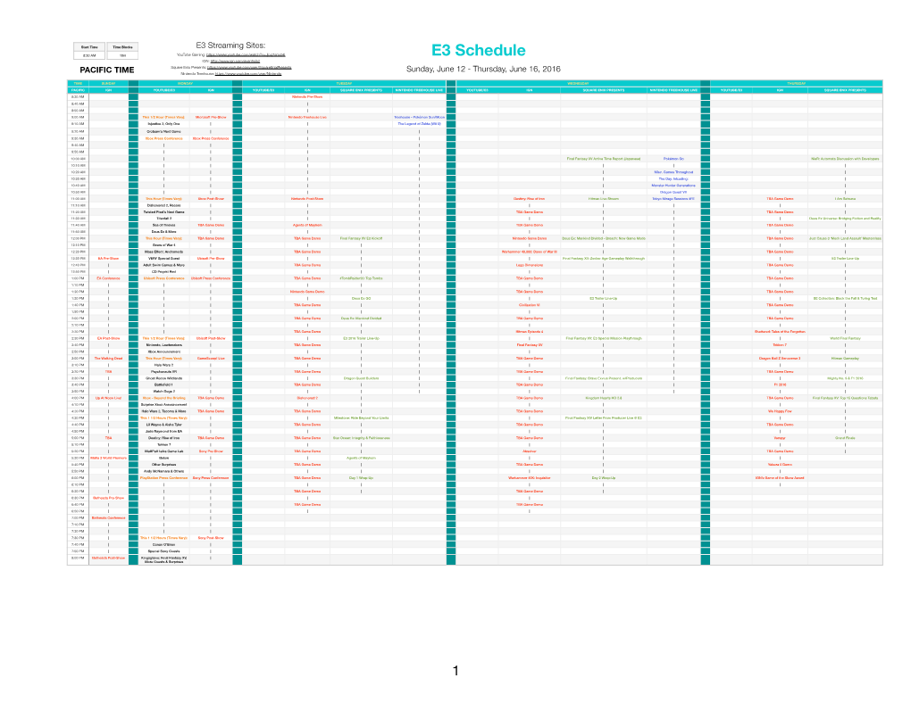 E3 2016 Schedule PACIFIC TIME