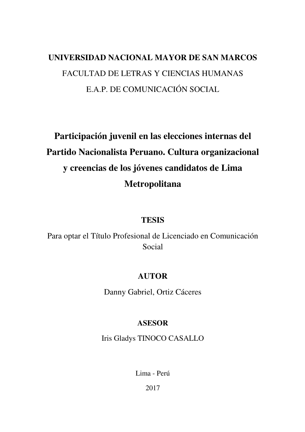 Participación Juvenil En Las Elecciones Internas Del Partido Nacionalista Peruano