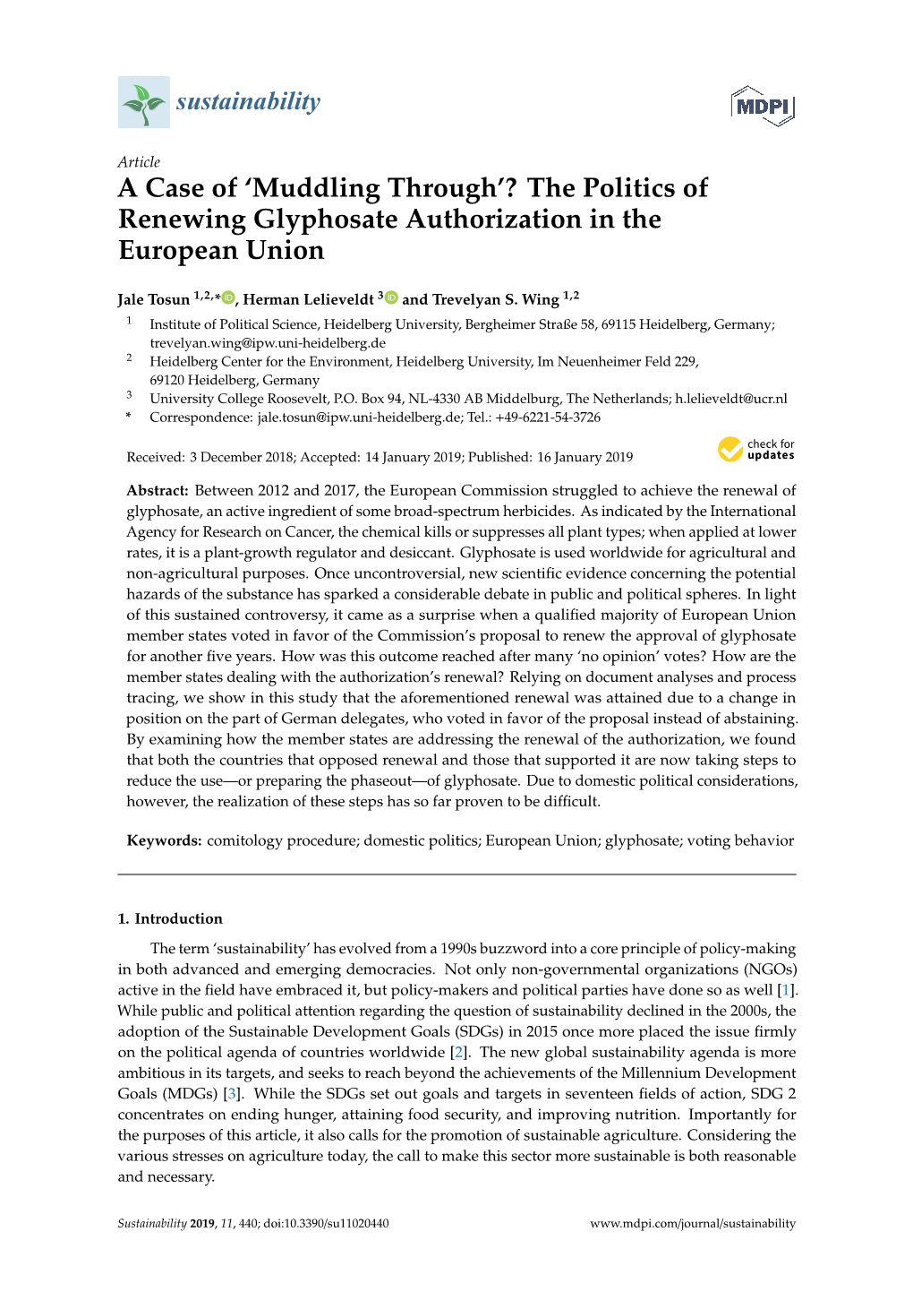 The Politics of Renewing Glyphosate Authorization in the European Union