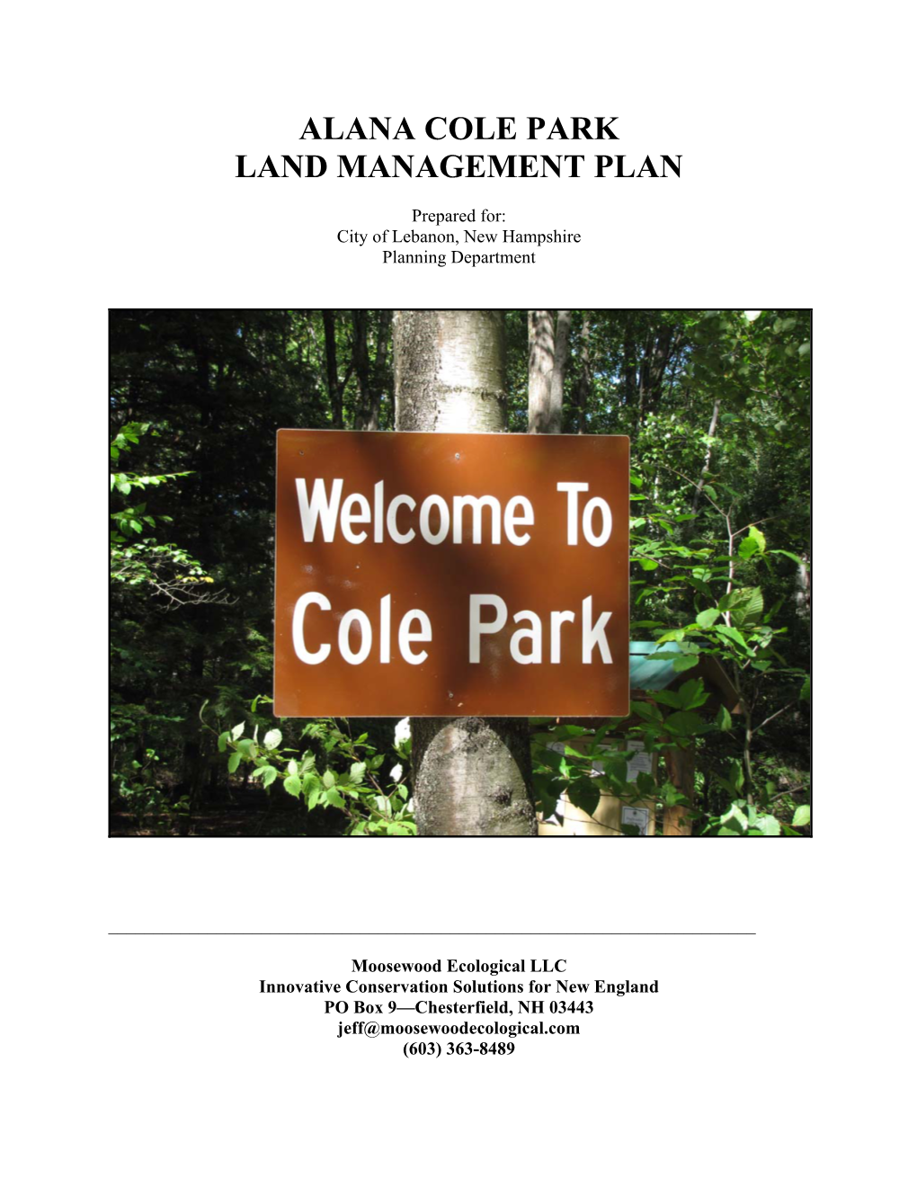 Alana Cole Conservation Area Management Plan