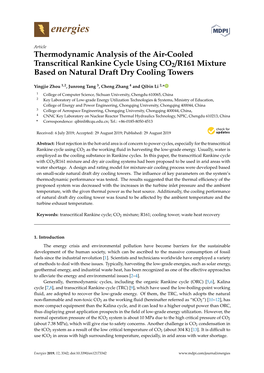 Thermodynamic Analysis of the Air-Cooled Transcritical Rankine Cycle Using CO2/R161 Mixture Based on Natural Draft Dry Cooling Towers