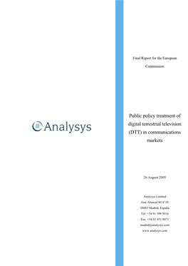 Public Policy Treatment of Digital Terrestrial Television (DTT) in Communications Markets