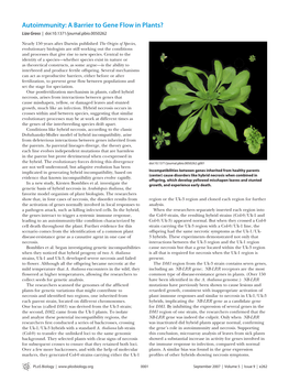 Autoimmunity: a Barrier to Gene Flow in Plants? Liza Gross | Doi:10.1371/Journal.Pbio.0050262