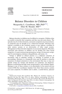 Balance Disorders in Children Margaretha L