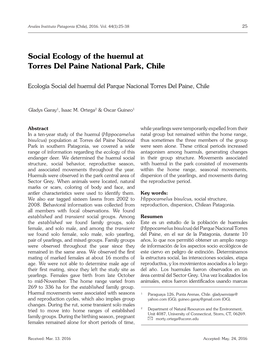 Social Ecology of the Huemul at Torres Del Paine National Park, Chile