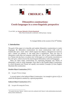 Ditransitive Constructions: Creole Languages in a Cross-Linguistic Perspective