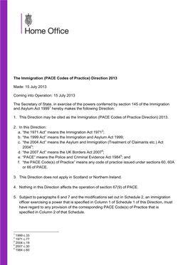 The Immigration (PACE Codes of Practice) Direction 2013