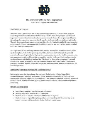The University of Notre Dame Leprechaun 2020-2021 Tryout Information