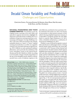 Decadal Climate Variability and Predictability Challenges and Opportunities