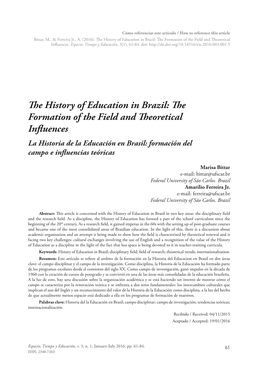 The History of Education in Brazil: the Formation of the Field and Theoretical Influences