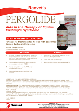 PERGOLIDE Aids in the Therapy of Equine Cushing’S Syndrome