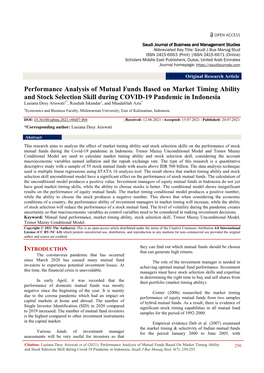 Performance Analysis of Mutual Funds Based on Market Timing Ability and Stock Selection Skill During COVID-19 Pandemic in Indone