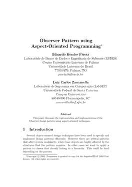 Observer Pattern Using Aspect-Oriented Programming∗