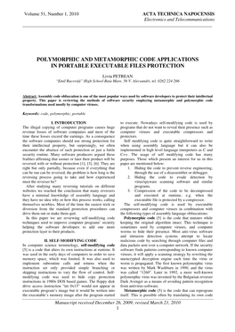 Polymorphic and Metamorphic Code Applications in Portable Executable Files Protection