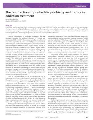 The Resurrection of Psychedelic Psychiatry and Its Role in Addiction Treatment Rachel Skocylas, Bsc1 Citation: UBCMJ