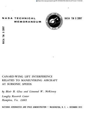 CANARD.WING LIFT INTERFERENCE RELATED to MANEUVERING AIRCRAFT at SUBSONIC SPEEDS by Blair B