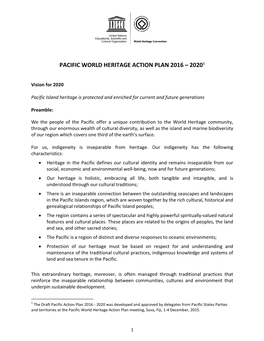 Pacific World Heritage Action Plan 2016 – 20201