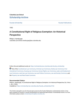 A Constitutional Right of Religious Exemption: an Historical Perspective
