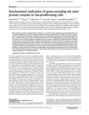 Synchronized Replication of Genes Encoding the Same Protein Complex in Fast-Proliferating Cells