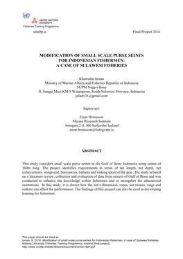 Modification of Small Scale Purse Seines for Indonesian Fishermen: a Case of Sulawesi Fisheries