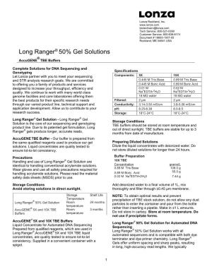 Long Ranger® 50% Gel Solutions ® Accugene TBE Buffers