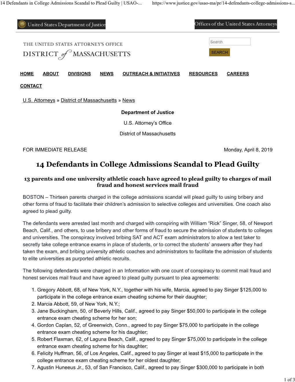 14 Defendants in College Admissions Scandal to Plead Guilty | USAO