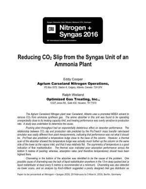 Reducing CO2 Slip from the Syngas Unit of an Ammonia Plant