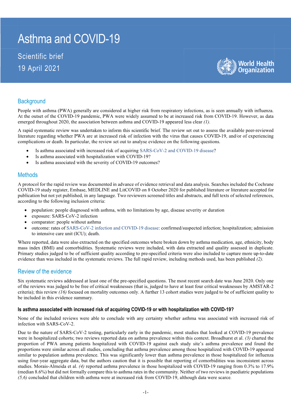 Asthma and COVID-19: Scientific Brief