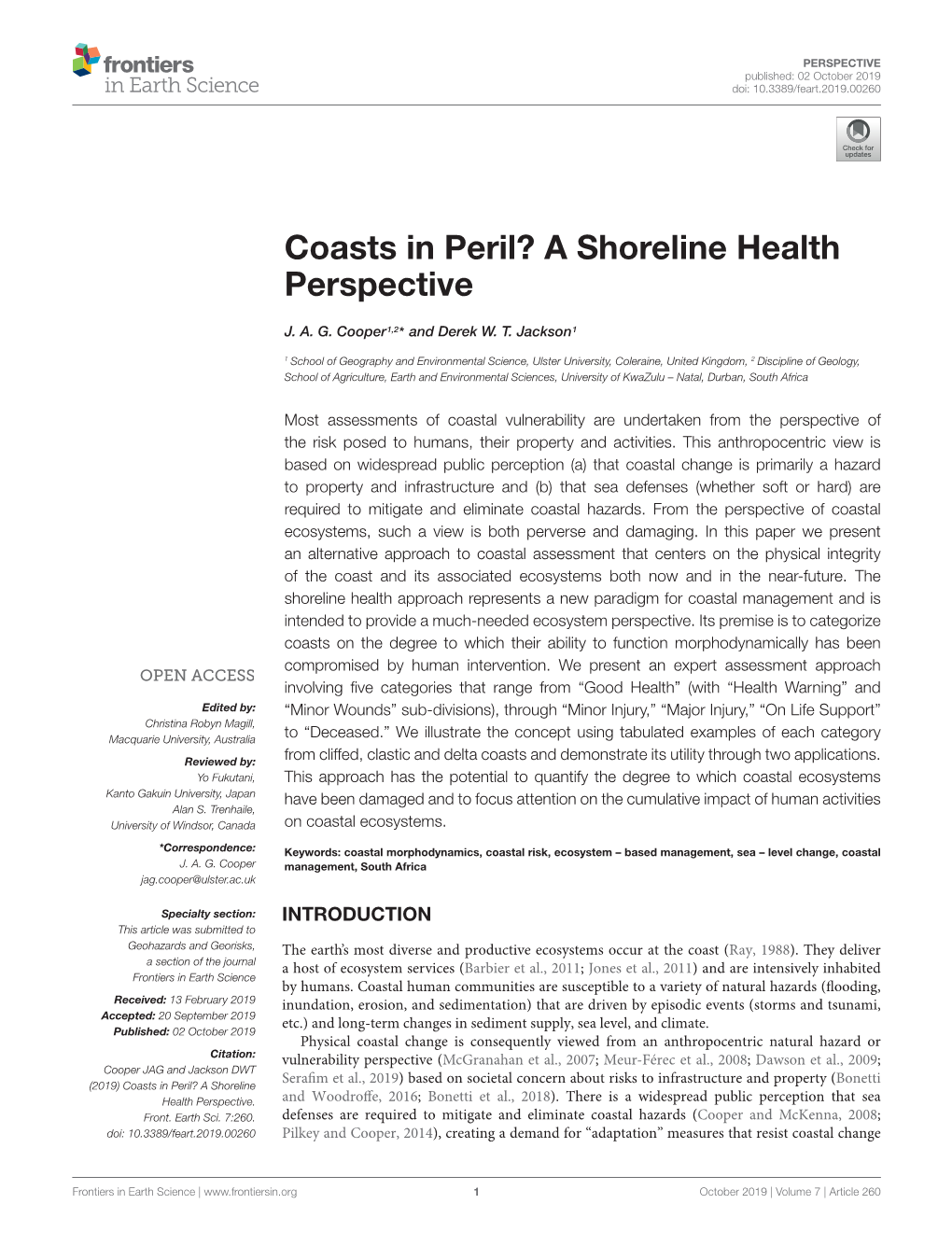 Coasts in Peril? a Shoreline Health Perspective