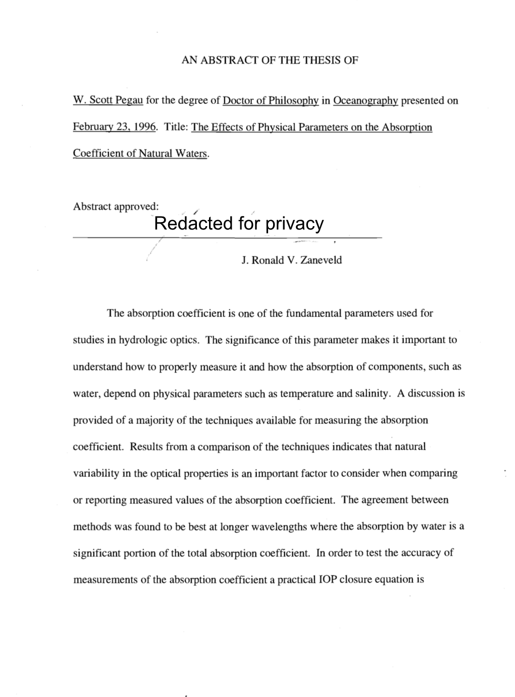 The Effects of Physical Parameters on the Absorption Coefficient of Natural Waters