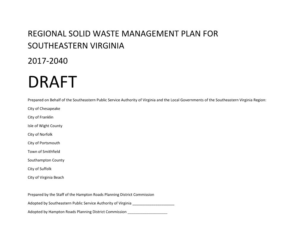 Regional Solid Waste Management Plan for Southeastern Virginia 2017-2040 Draft