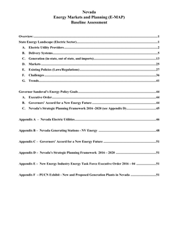 Nevada Energy Markets and Planning (E-MAP) Baseline Assessment