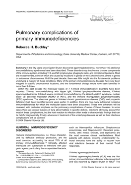 Pulmonary Complications of Primary Immunodeficiencies