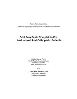 0-10 Pain Scale Complaints for Head Injured and Orthopedic Patients