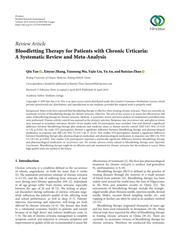 Bloodletting Therapy for Patients with Chronic Urticaria: a Systematic Review and Meta-Analysis