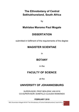 The Ethnobotany of Central Sekhukhuneland, South Africa