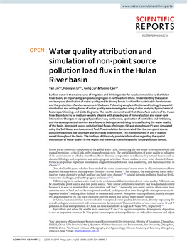 Water Quality Attribution and Simulation of Non-Point Source Pollution Load Fux in the Hulan River Basin Yan Liu1,2, Hongyan Li1,2*, Geng Cui3 & Yuqing Cao1,2