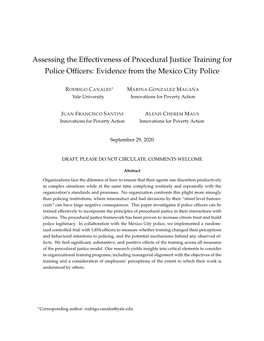 Assessing the Effectiveness of Procedural Justice Training for Police Ofﬁcers: Evidence from the Mexico City Police