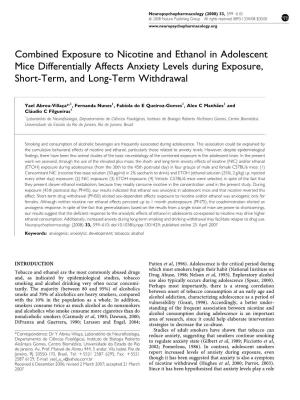 Combined Exposure to Nicotine and Ethanol in Adolescent Mice Differentially Affects Anxiety Levels During Exposure, Short-Term, and Long-Term Withdrawal