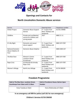 Openings and Contacts for North Lincolnshire Domestic Abuse Services
