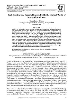 Dark Carnival and Juggalo Heaven: Inside the Liminal World of Insane Clown Posse, Advances in Social Sciences Research Journal, 1(2), 84-98