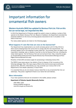 Important Information for Ornamental Fish Owners