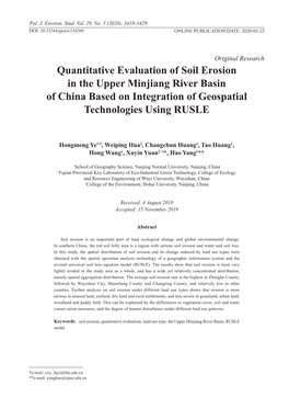 Quantitative Evaluation of Soil Erosion in the Upper Minjiang River Basin of China Based on Integration of Geospatial Technologies Using RUSLE