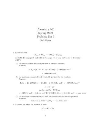 Chemistry 531 Spring 2009 Problem Set 5 Solutions