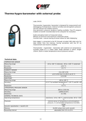 Thermo-Hygro-Barometer with External Probe