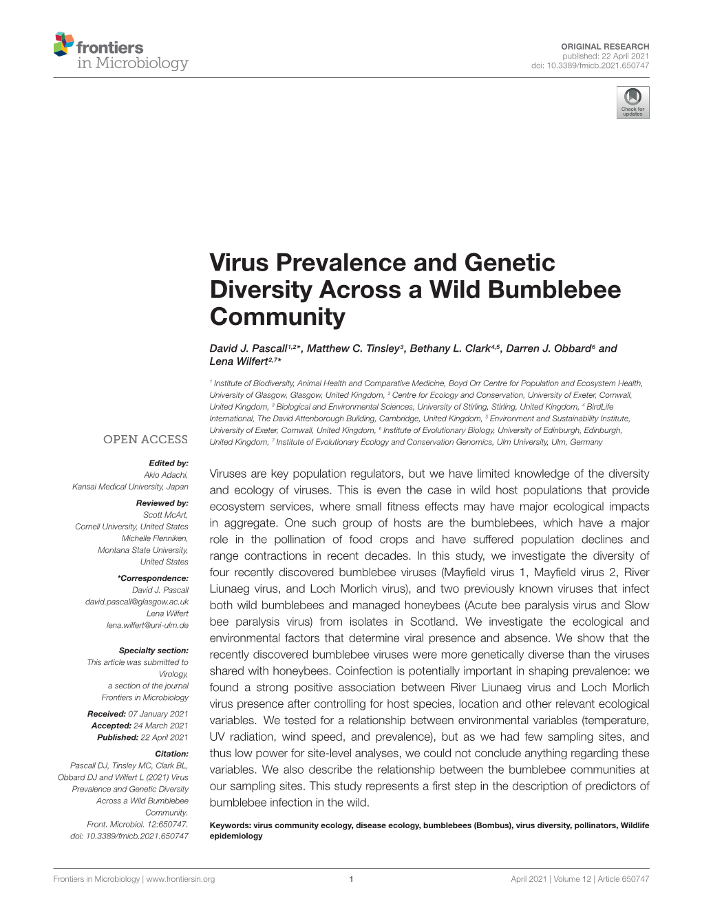 Virus Prevalence and Genetic Diversity Across a Wild Bumblebee Community