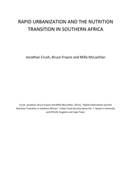 Rapid Urbanization and the Nutrition Transition in Southern Africa