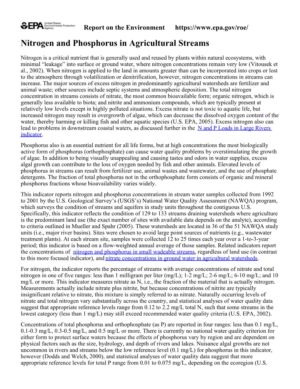 Nitrogen and Phosphorus in Agricultural Streams